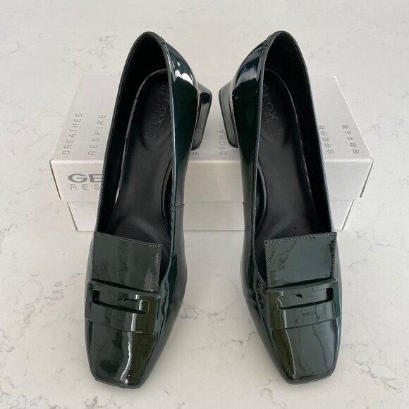 Geox Respira Vivyanne Italian Patent Leather Shoes Dark Forest Green Sz 10 NIB - Picture 1 of 12